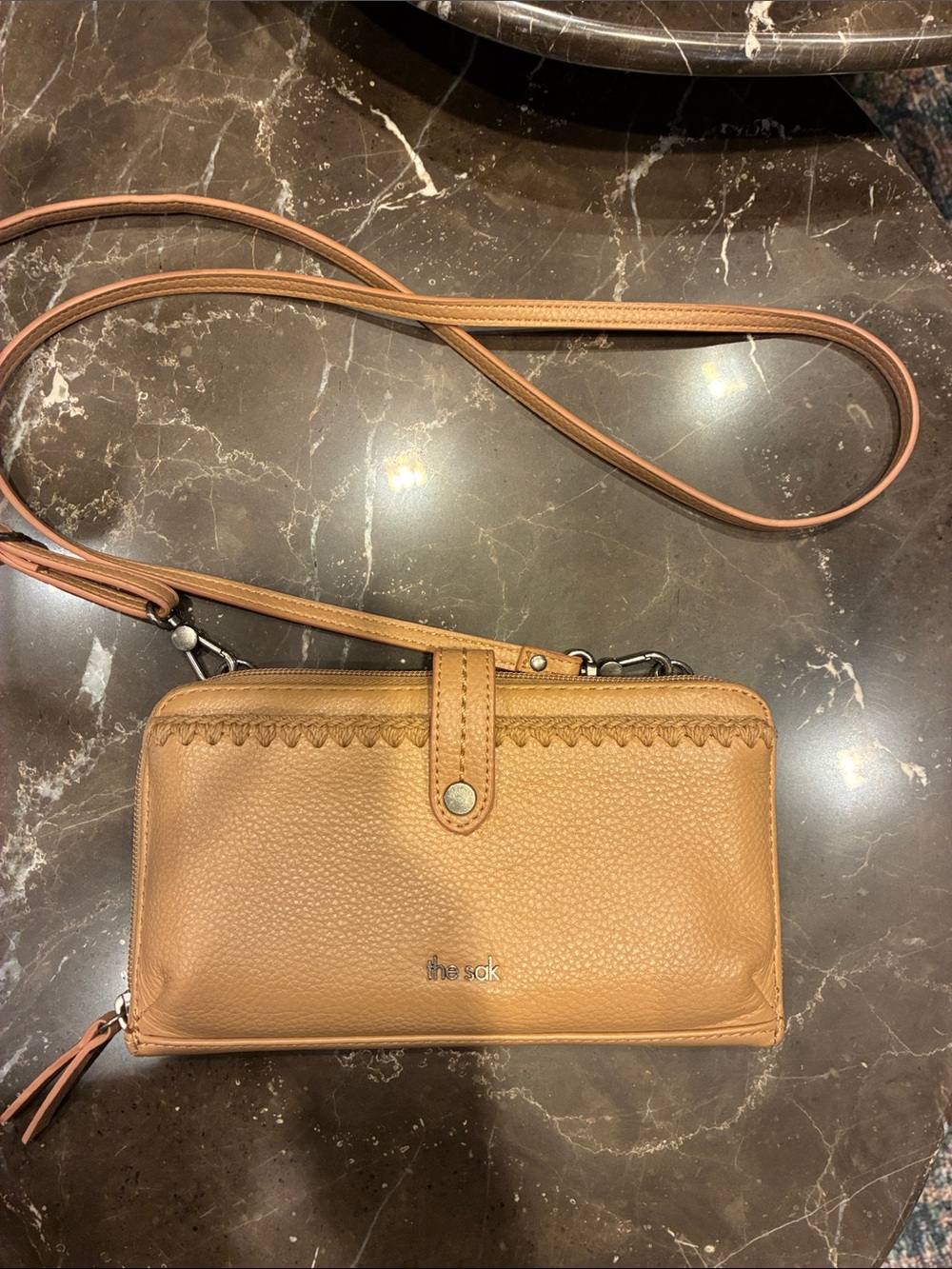 The Sak Tan Leather Crossbody Wallet with Detailing